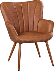Retro Brown PU Leather Tub Chair Curved Back Accent Armchair
