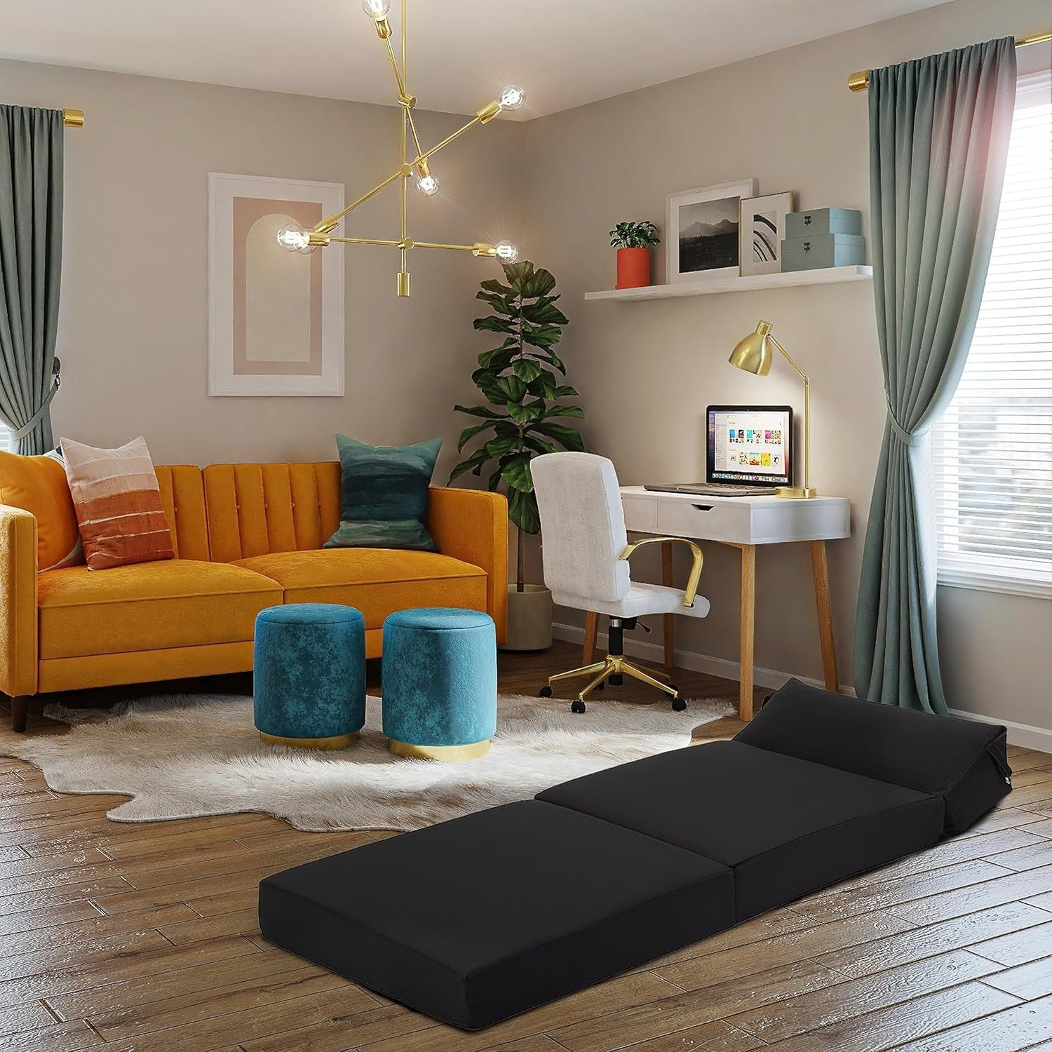 Black Z Bed Chair Sofa Futon Single Mattress – Fold Out Guest Bed