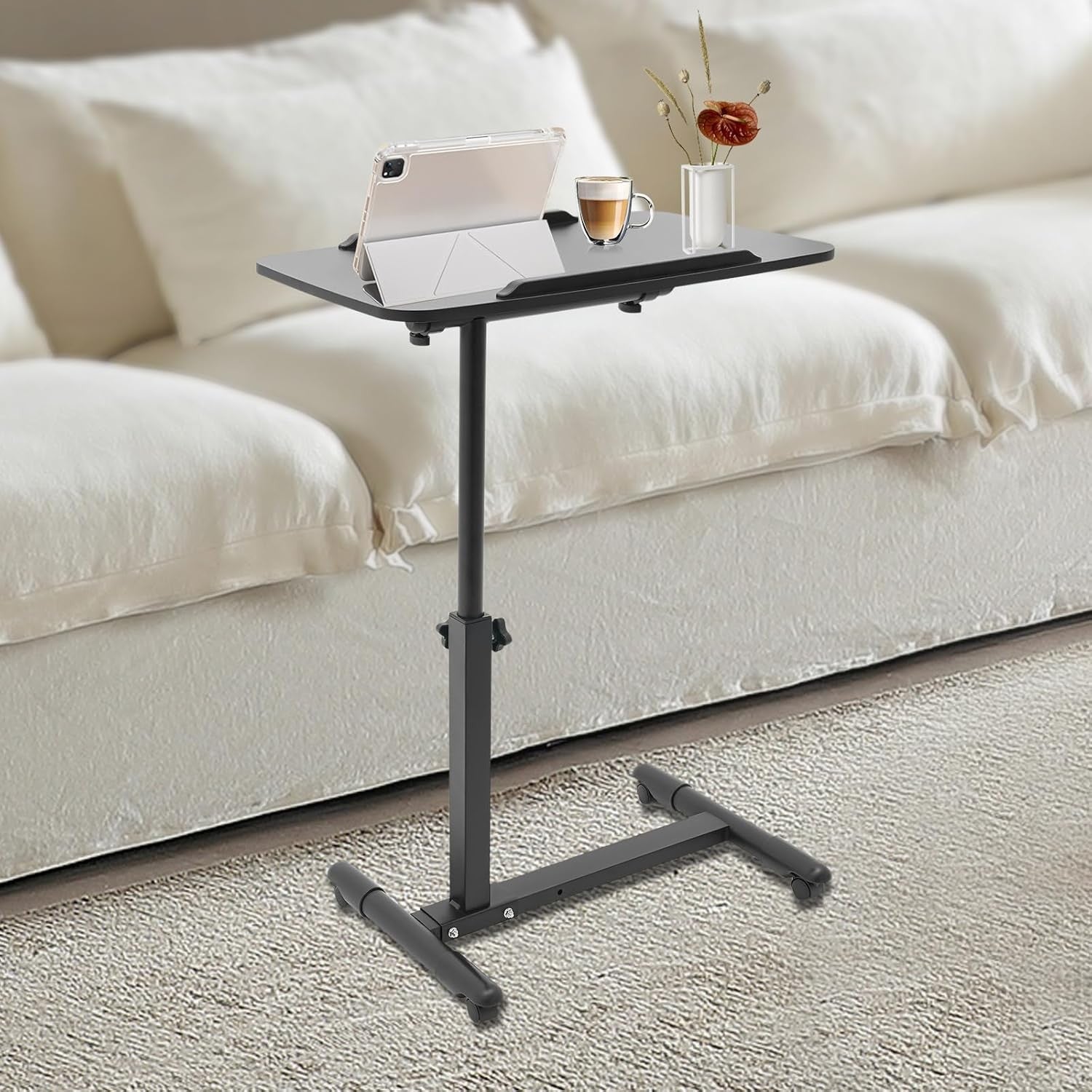 Overbed Table Laptop Desk Adjustable Height Rolling Bedside Stand 60x40cm