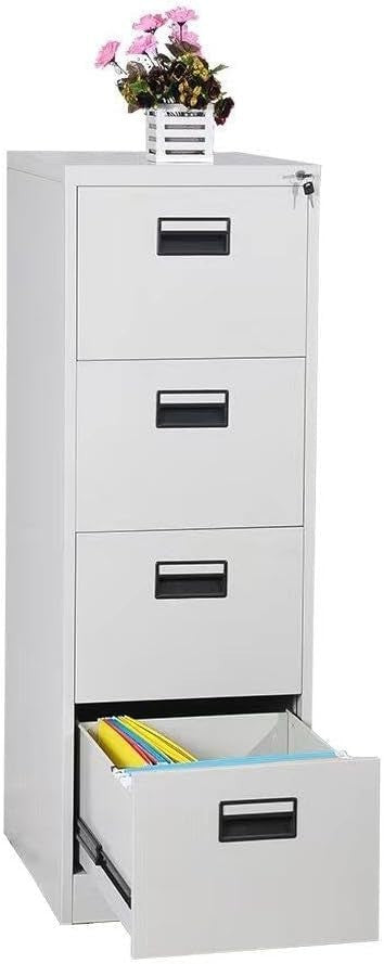 White Heavy Duty 4 Drawer Filing Cabinet Lockable Metal Home Office Storage
