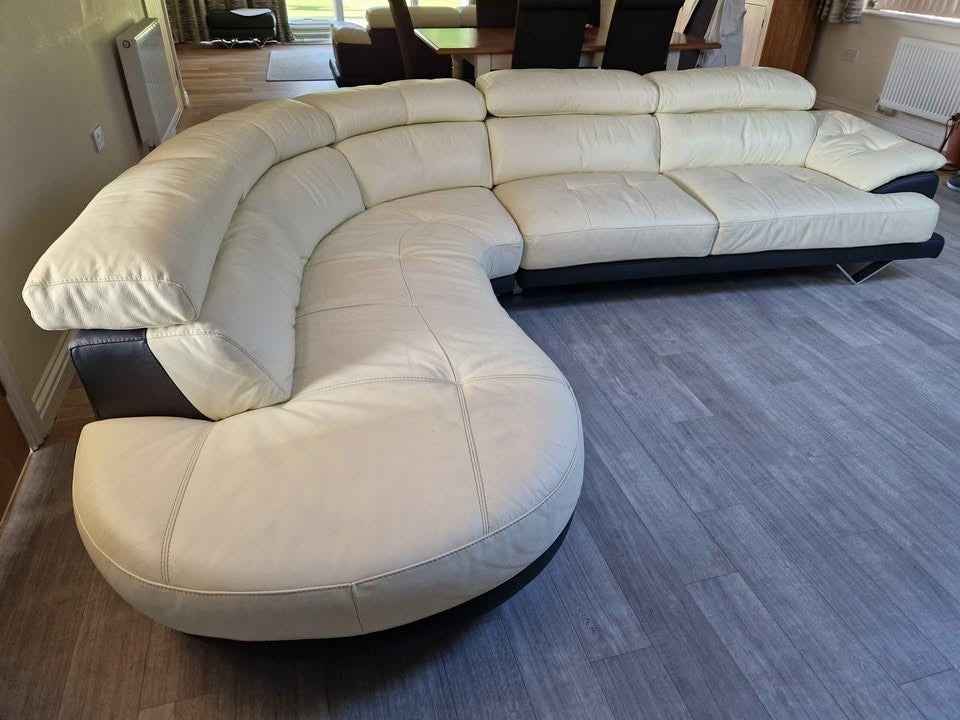 Cream/Black Leather Corner Sofa (PTP)
