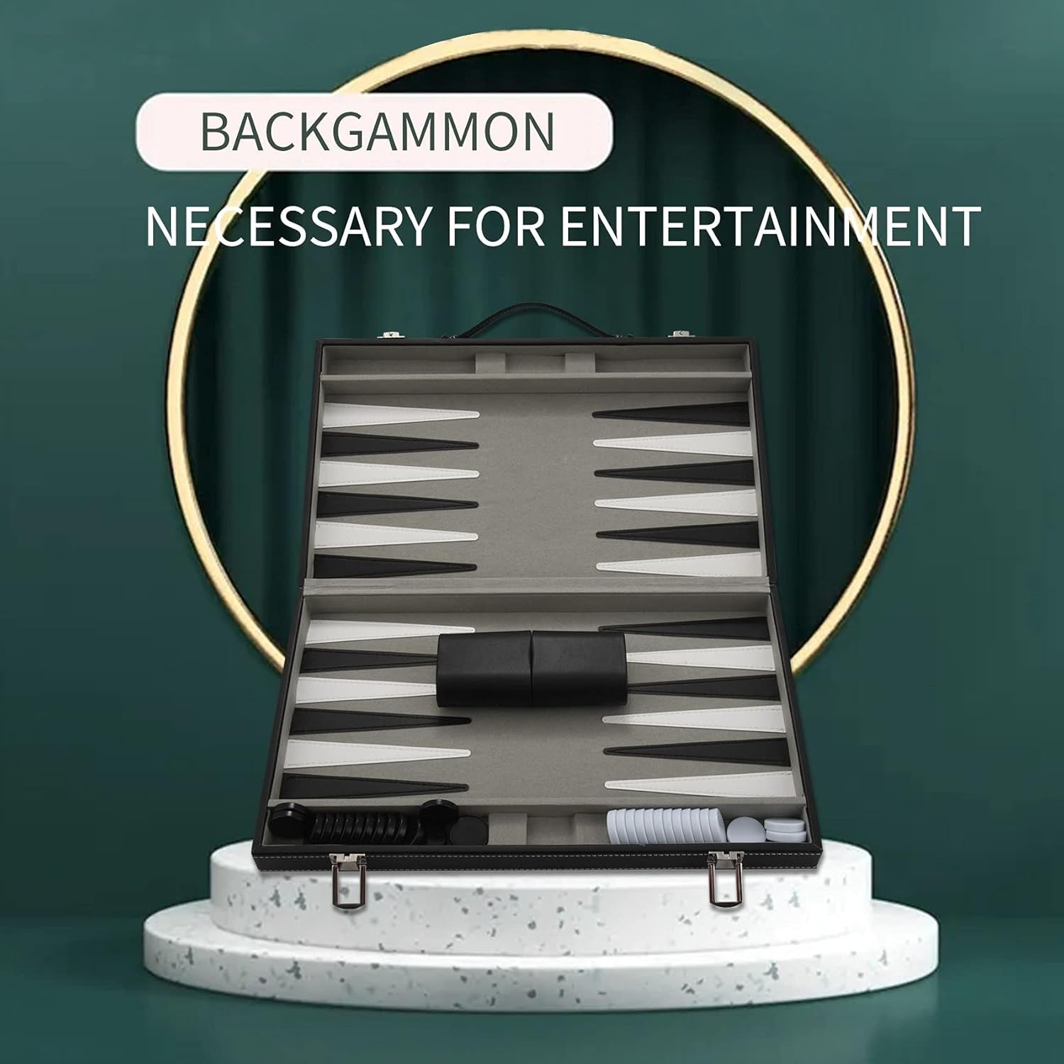 Backgammon Travel Set 14.75 Inch Folding Board with Case Dice Cups