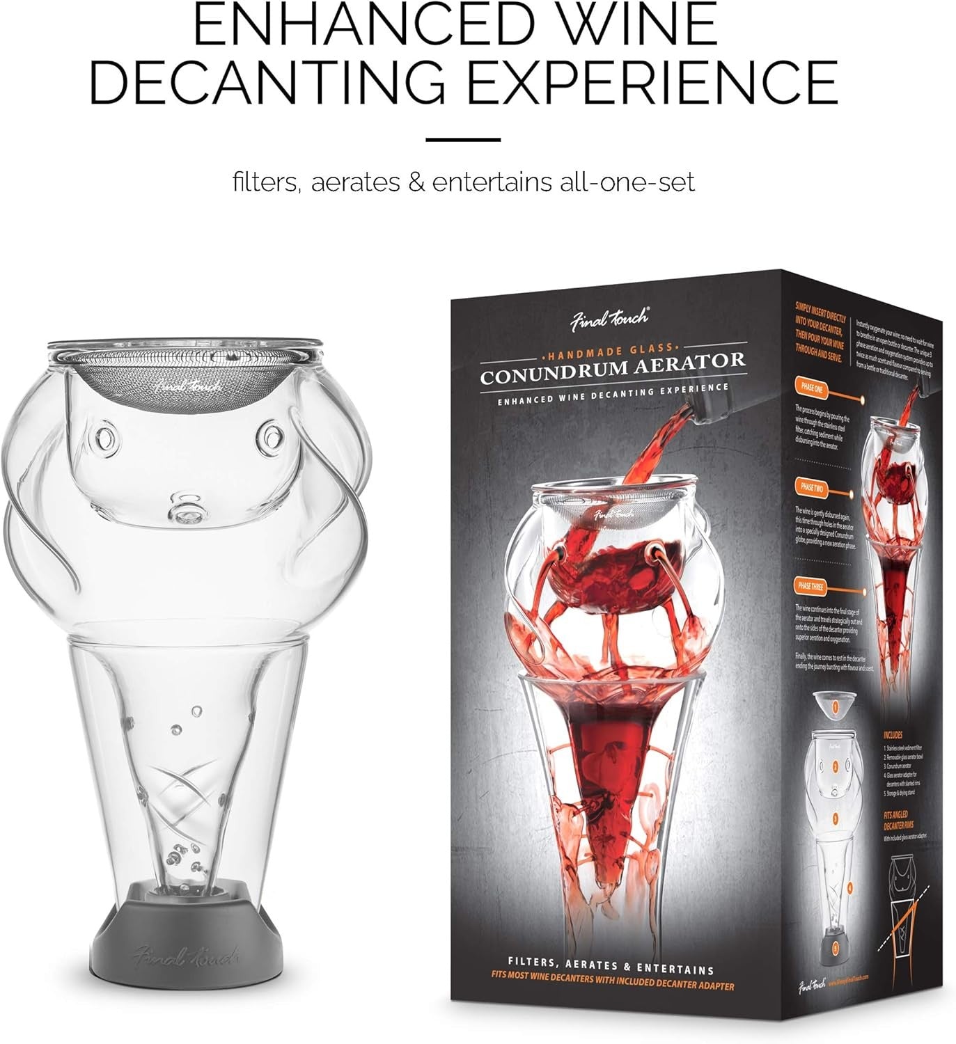 3-Stage Wine Aerator Glass Decanter Elegant Swirl Design for Smooth Rich Flavour