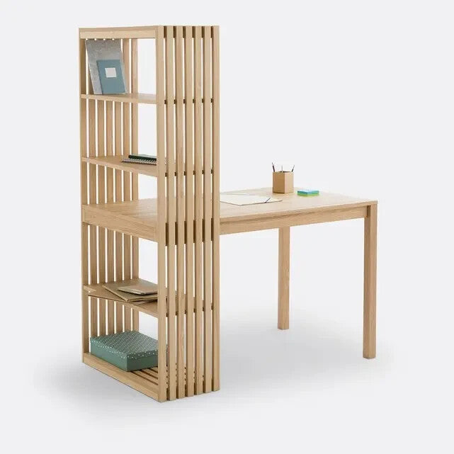 Reversible Bookcase Desk Ash Veneer Home Office Table 119x155x70cm
