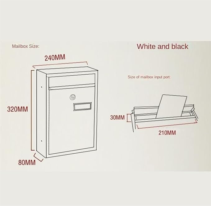 Wall Mount Locking Mailbox Metal Drop Box Secure Slot Postbox for Home Office