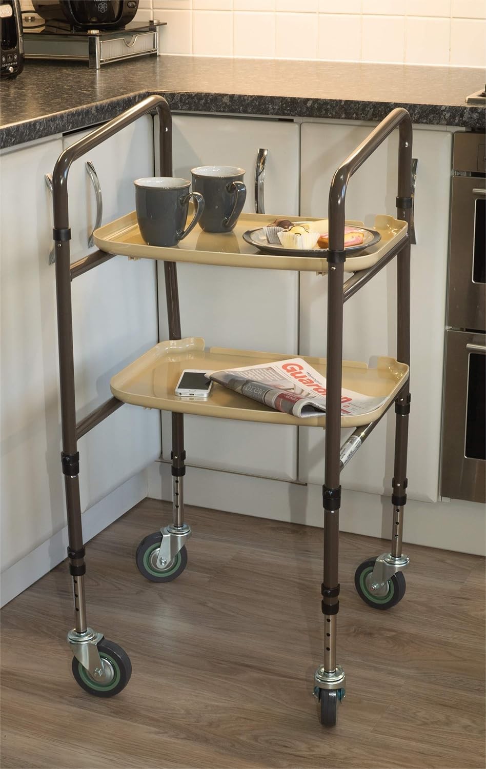 Height Adjustable Mobility Trolley with Wheels Walking Aid Removable Trays