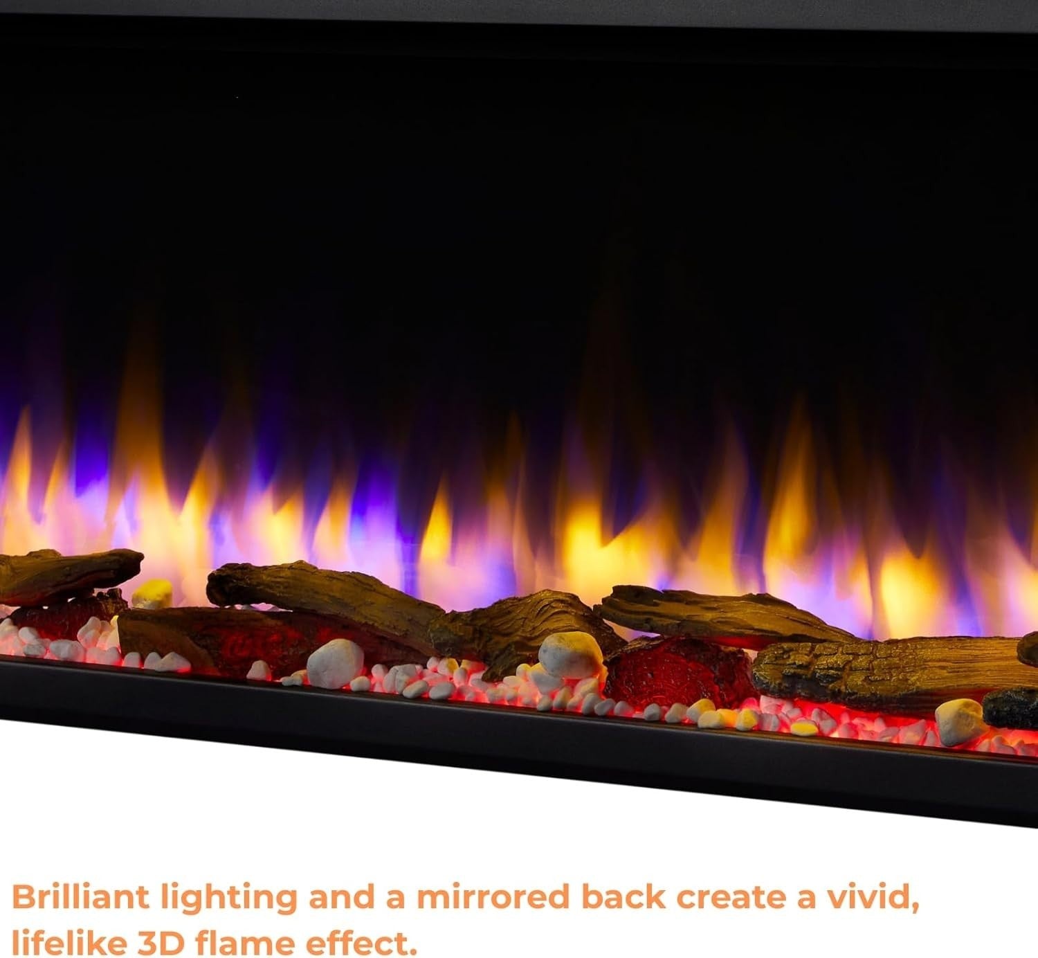 48" Slim Built In Electric Fireplace WiFi LED Fire App Remote Wall Mount