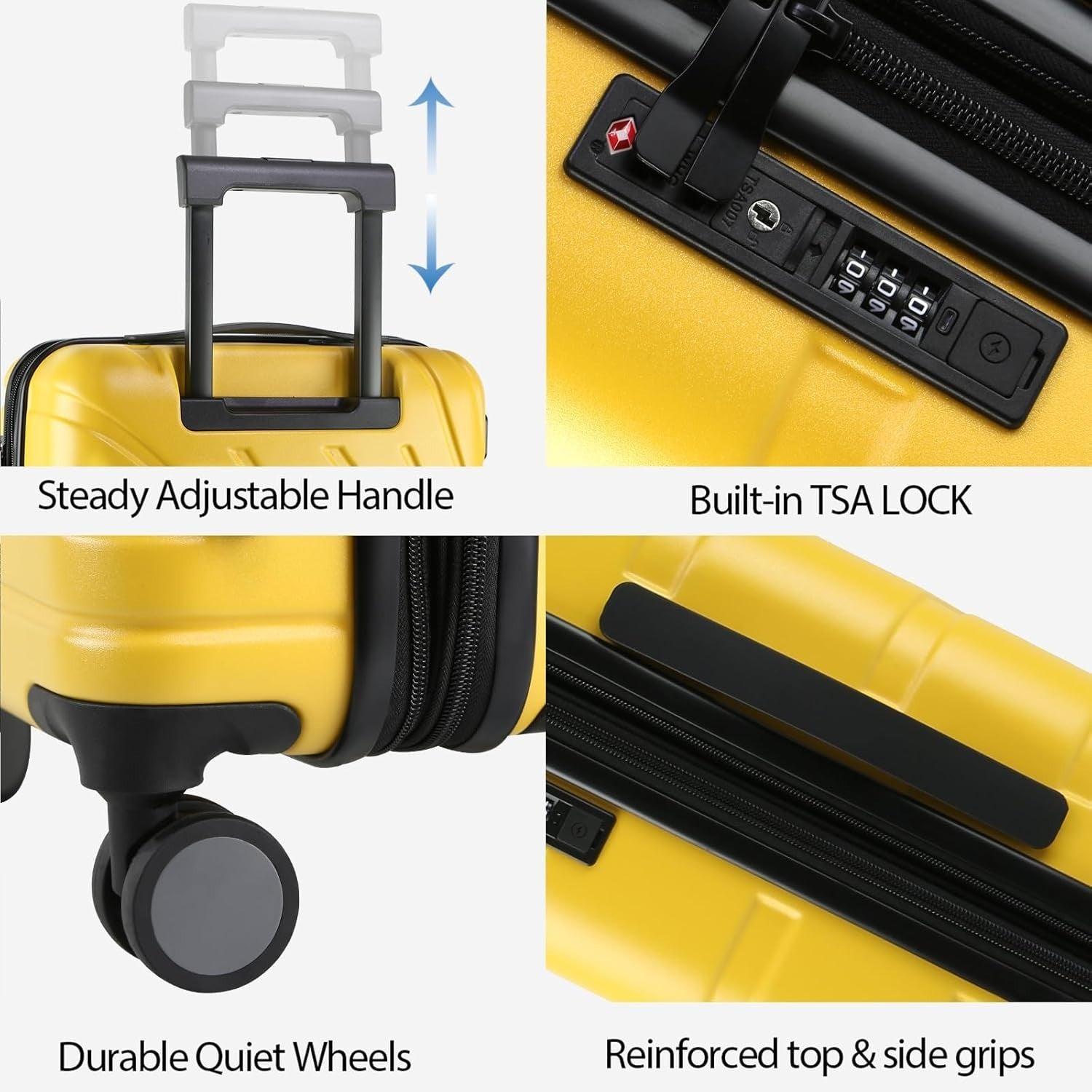 Yellow 20 Inch Carry On Suitcase PC Hard Shell Expandable Spinner TSA USB