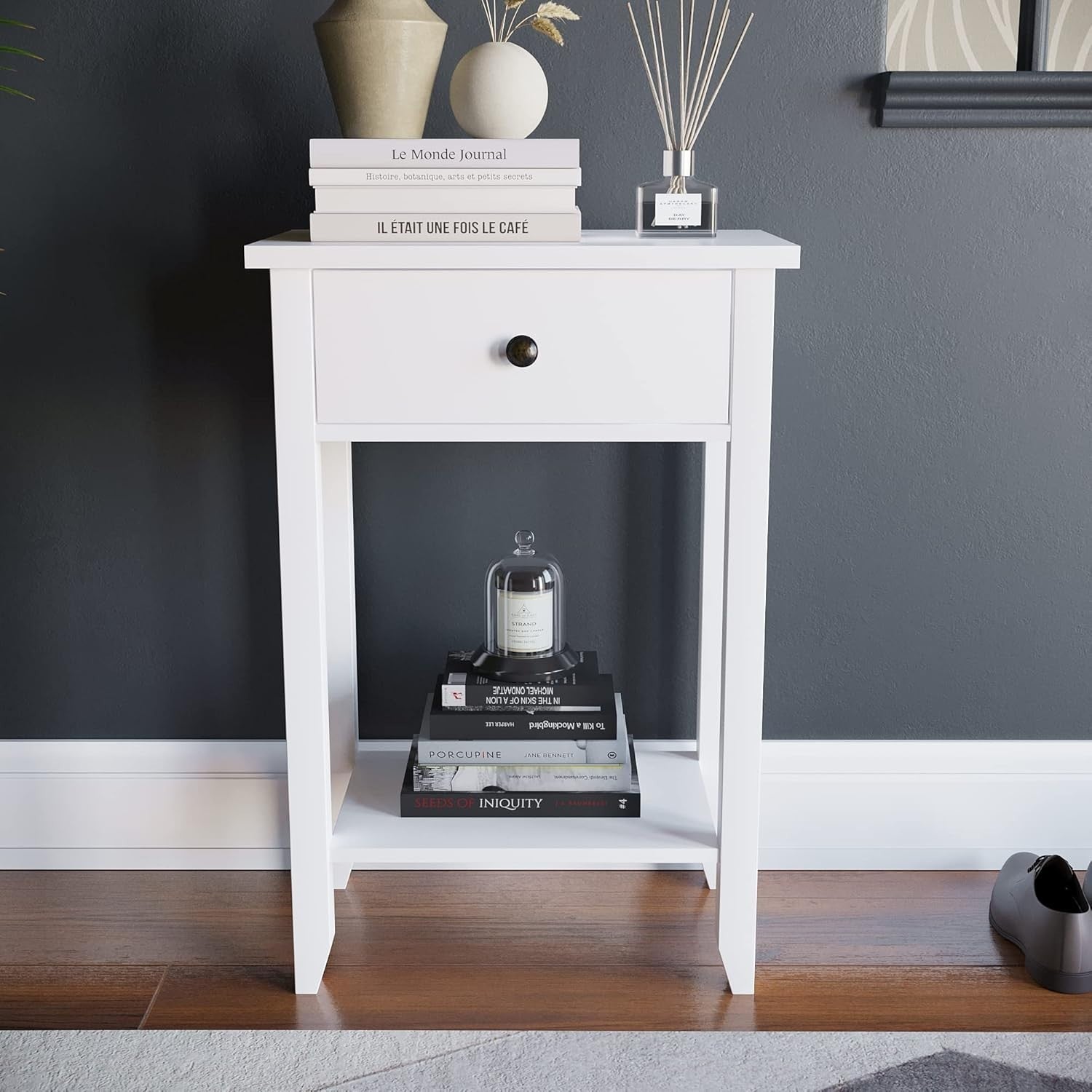 White Console Table with Drawer & Undershelf – Space-Saving Hallway Storage