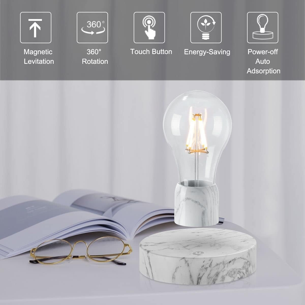 Levitating LED Light Bulb, Floating Magnetic Desk Lamp, 360° Touch Control
