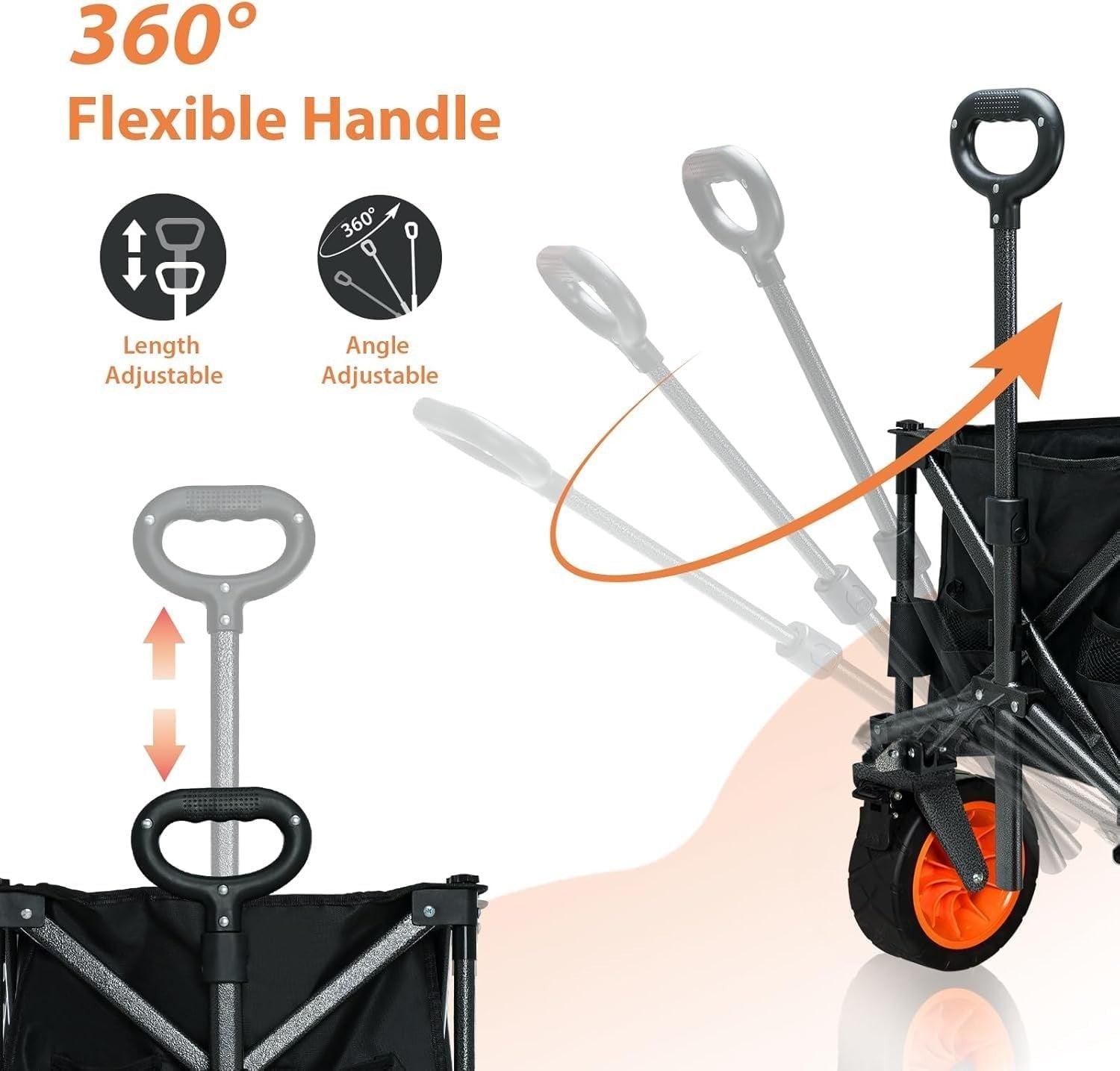 250L Folding Festival Trolley Heavy Duty Wagon 275lb Capacity 360° Handle Black