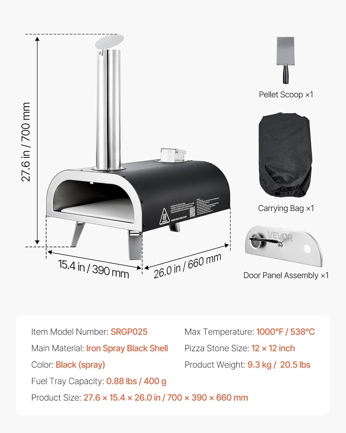 12" Outdoor Wood Fired Pizza Oven | Portable Pellet Grill w/ Stone, Shovel & Bag