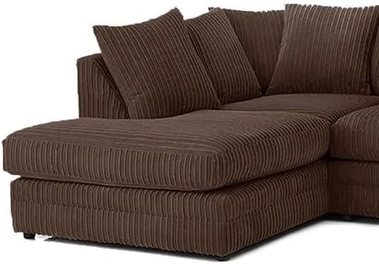 Jumbo Cord L Shape Corner Sofa LH – Comfy 4 Seater Chocolate Brown Couch