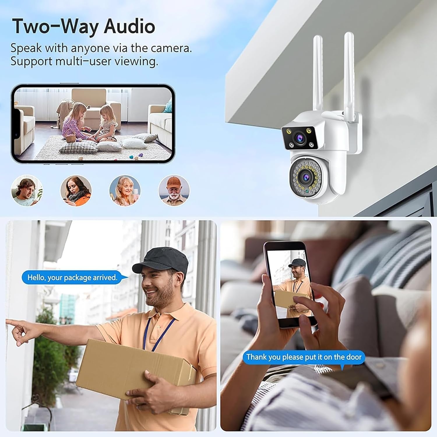 2K Dual Lens PTZ Security Camera Outdoor 360° WiFi Color Night Vision