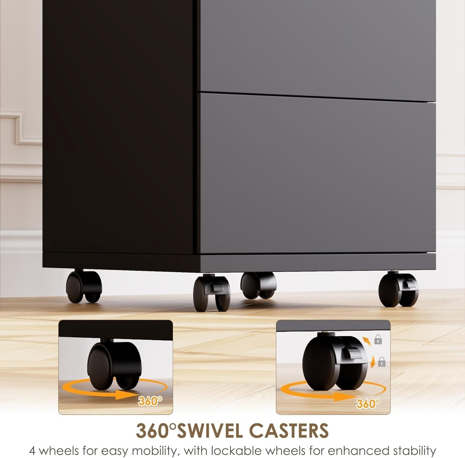 Wide Rolling Drawer Cabinet 4 Drawer Mobile Storage Under Desk Unit
