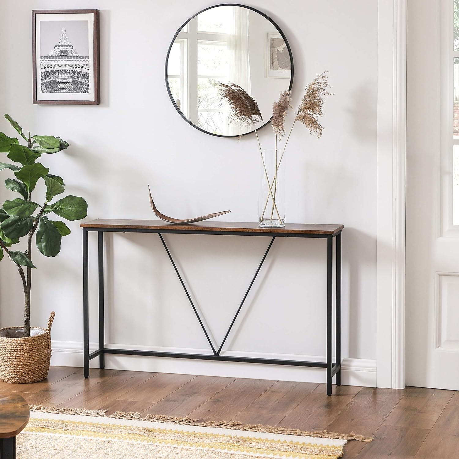 Rustic Slim Console Table Narrow Entryway Hallway Sofa Table 120cm Metal