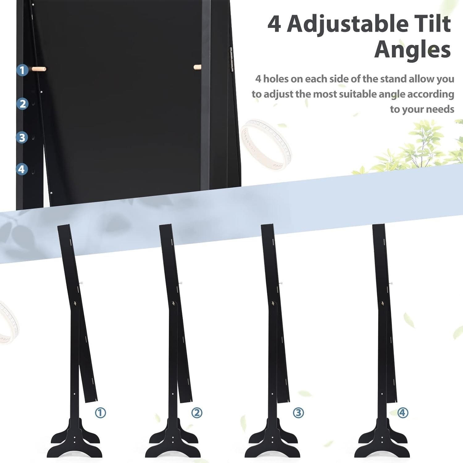 Lockable Standing Jewelry Armoire Mirror Adjustable Angle Storage Cabinet Black