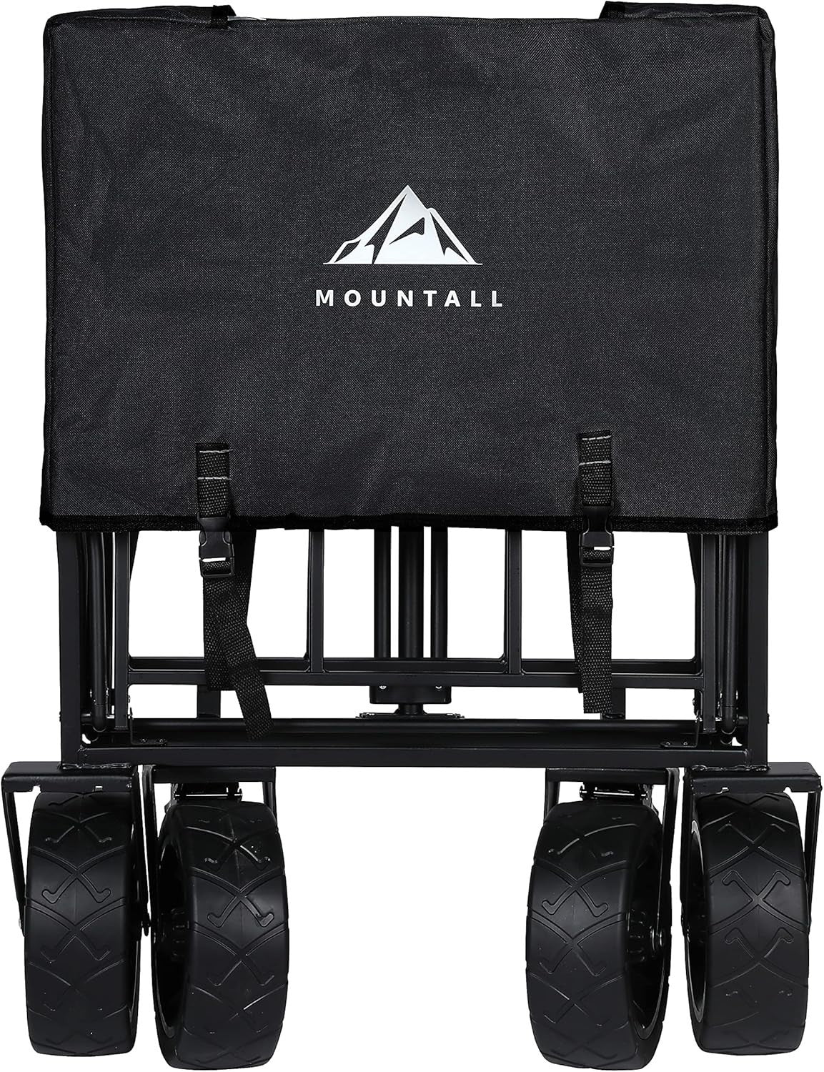 Black Heavy Duty Folding Garden Wagon Large Wheel Outdoor Utility Trolley 80kg