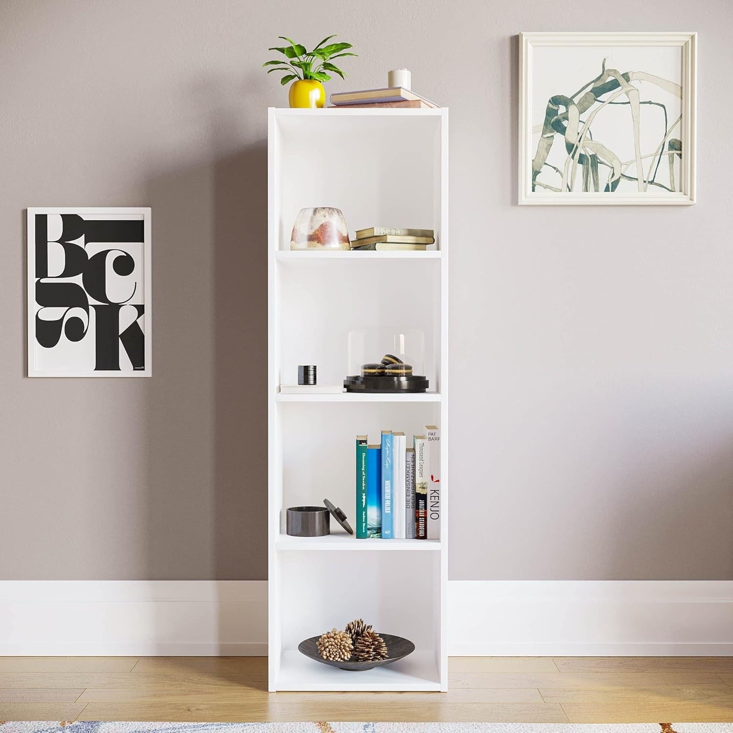 4 Tier White Wooden Cube Bookcase Small Storage Shelf for Living Room Office