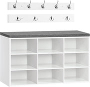 Shoe Storage Bench with Cushion & Hooks, 9 Cubbies, 80cm Hallway Unit