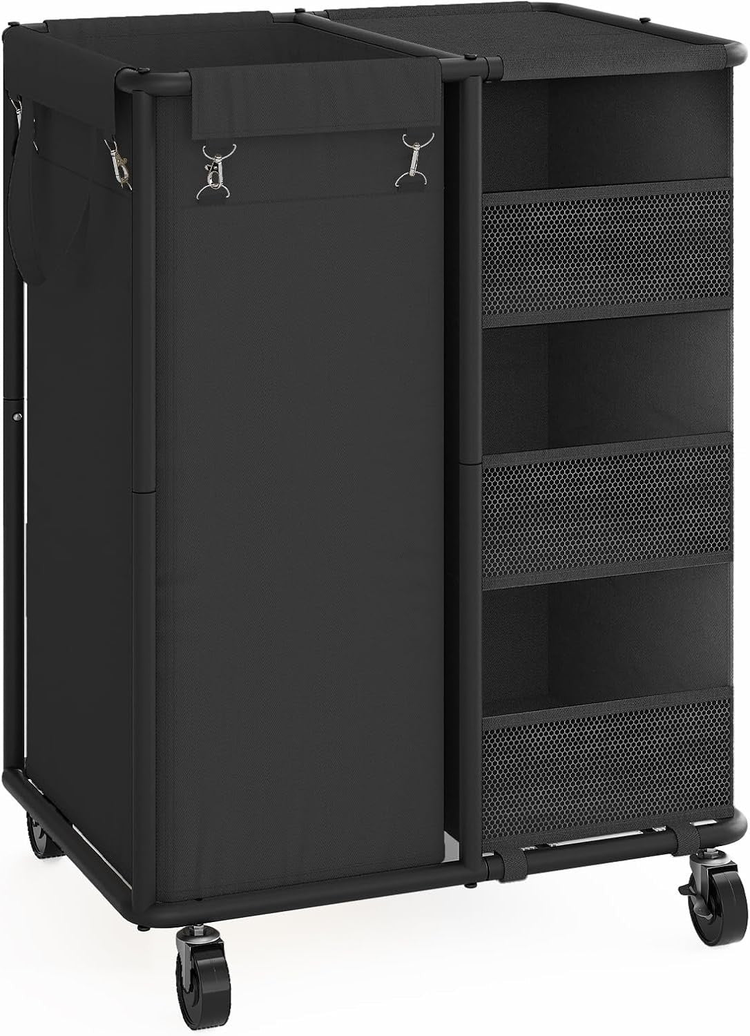 100L Rolling Laundry Sorter with Wheels Hanging Bag & Storage Shelves Black