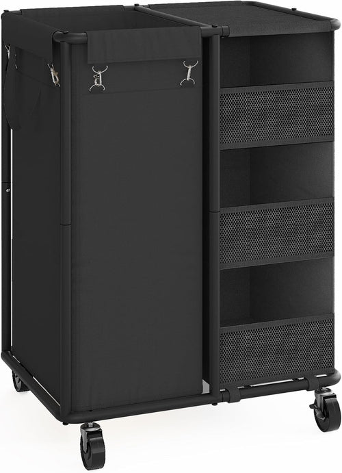 100L Rolling Laundry Sorter with Wheels Hanging Bag & Storage Shelves Black