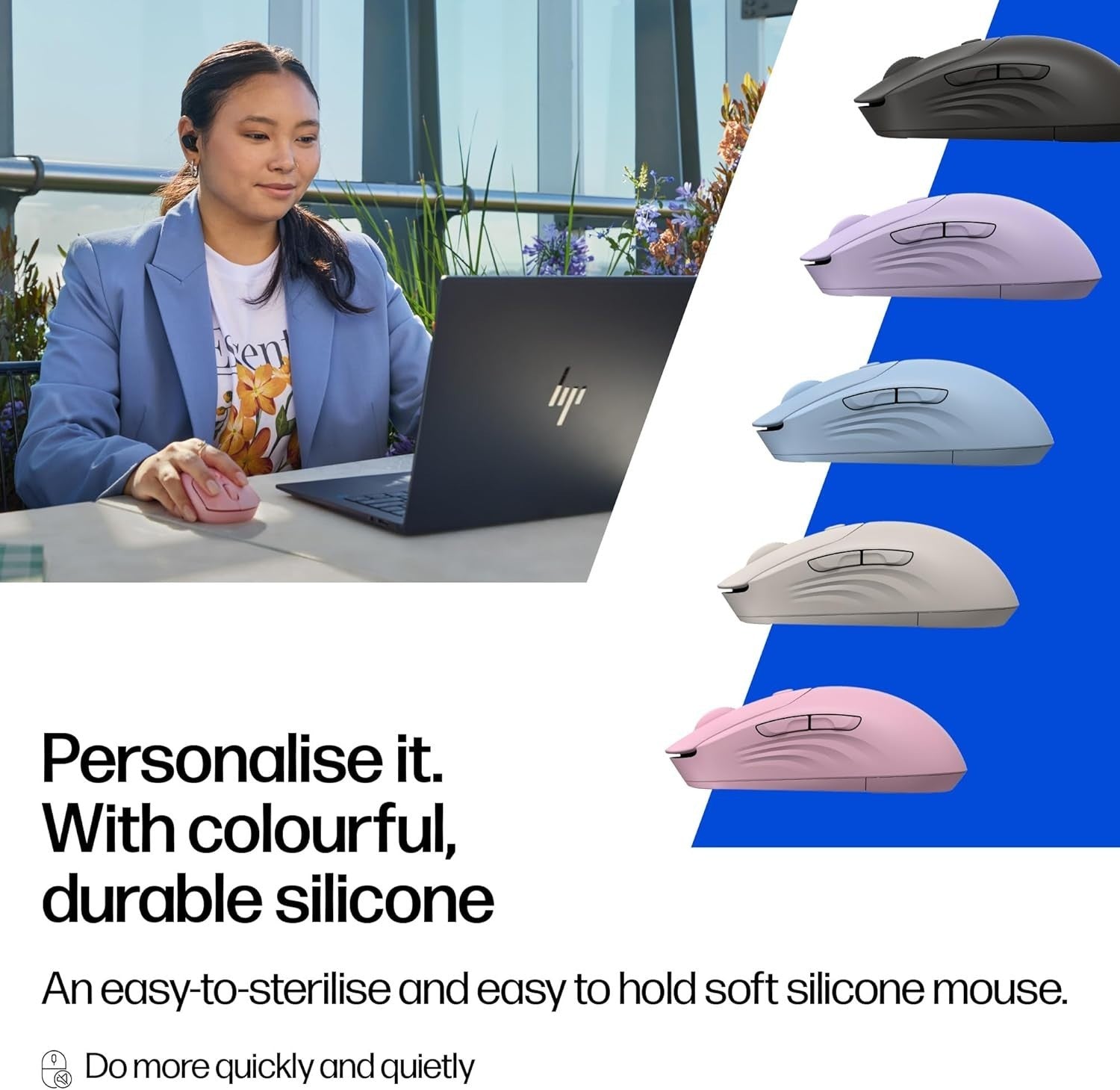 Purple Quiet Wireless Mouse Dual Bluetooth 6000 DPI Soft Touch Office Laptop