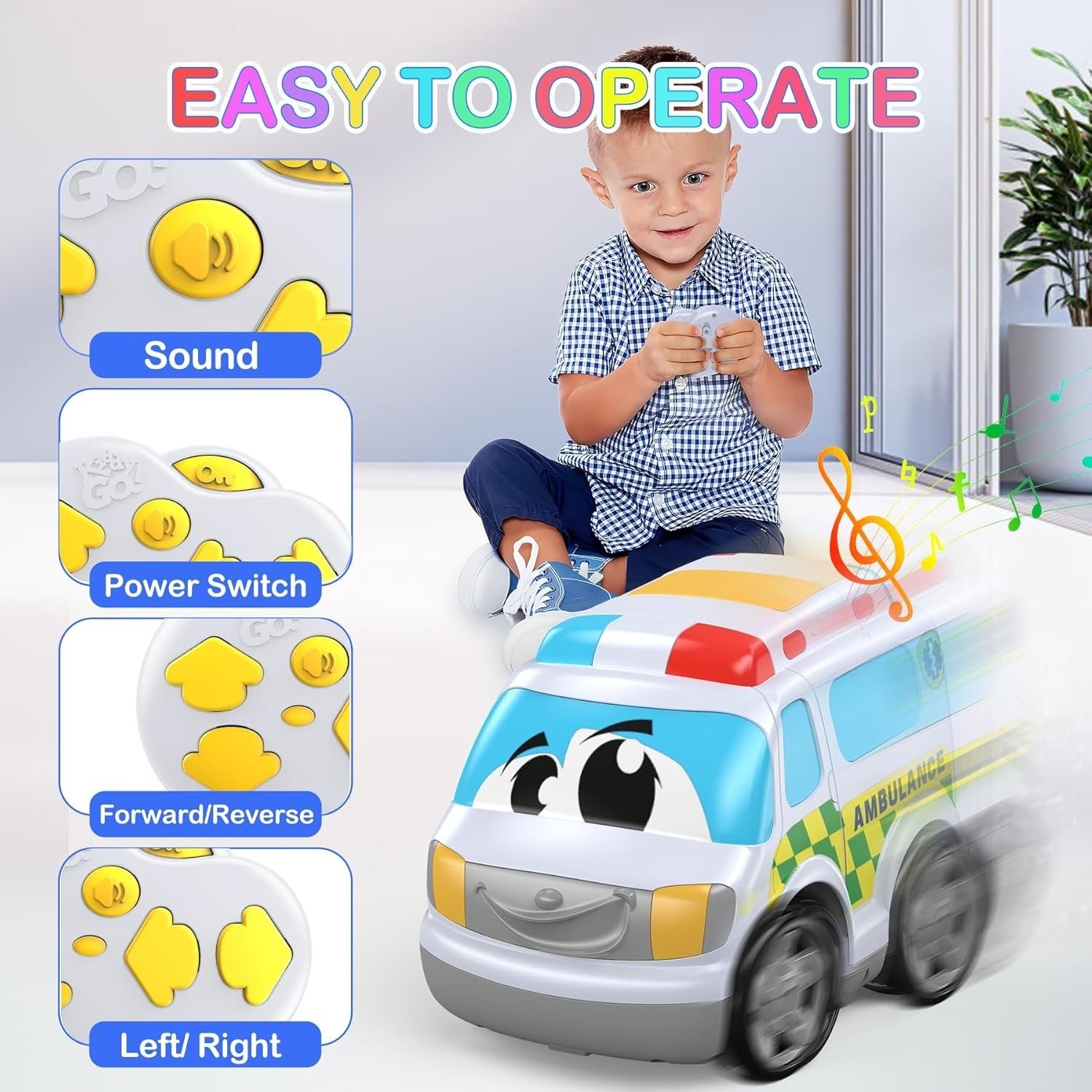 Ambulance Toy Car for 2-3 Year Old Boys – Remote, Lights & Music