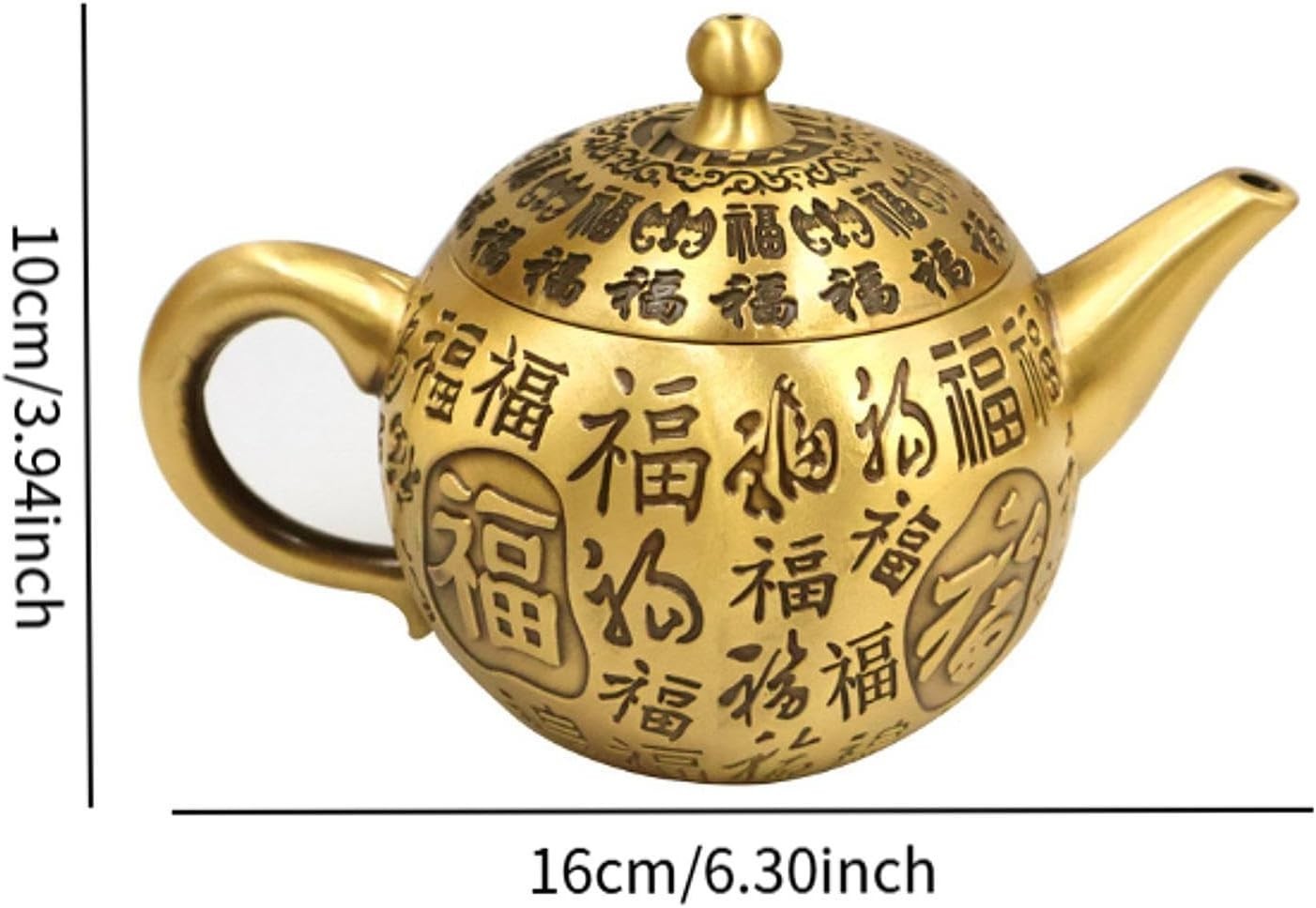 Brass Chinese Teapot Ornament Feng Shui Table Decor Good Luck Statue