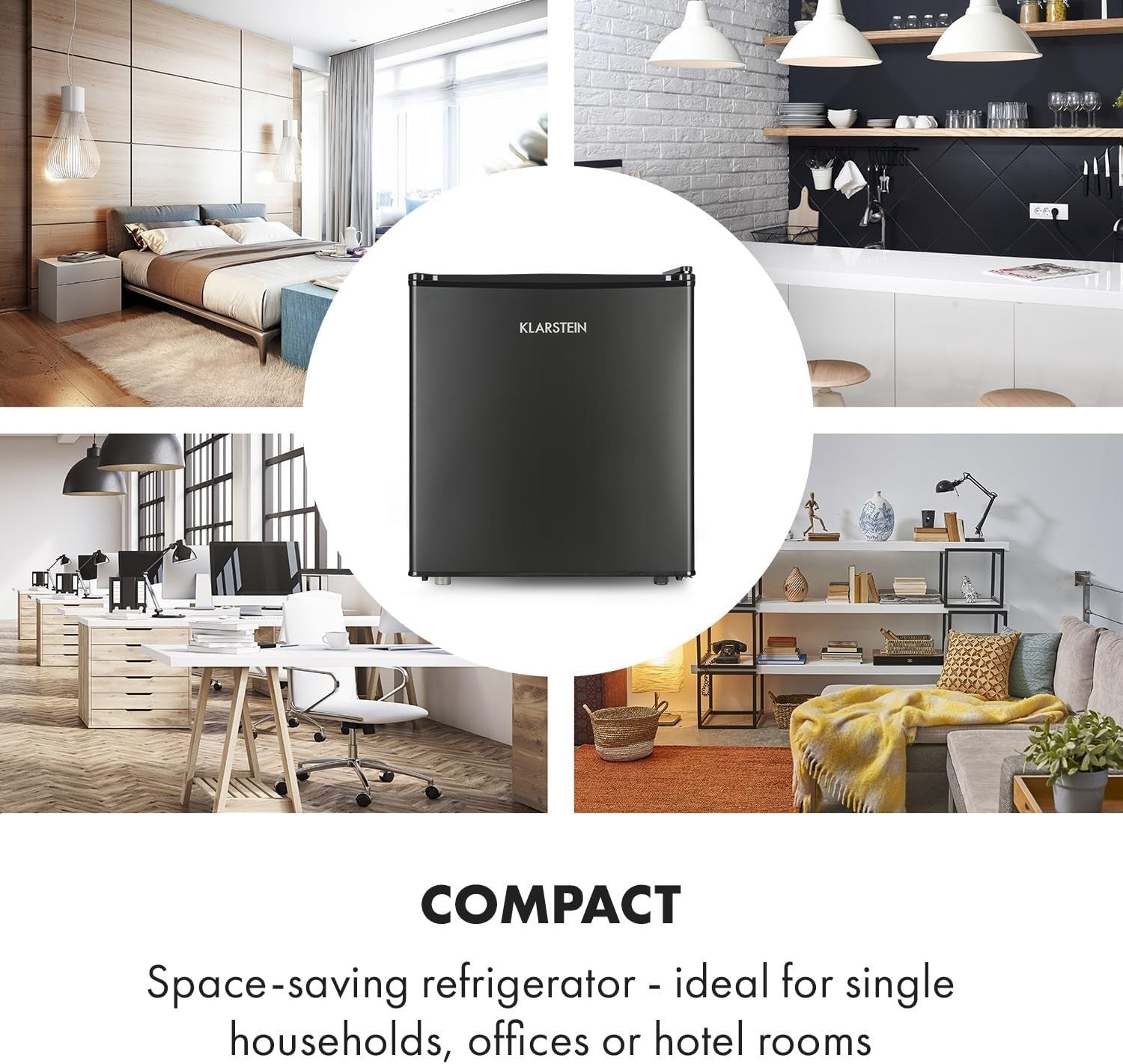 Portable Mini Fridge 46L Neo Black Freezer-On-Top LED Quiet Energy Saving