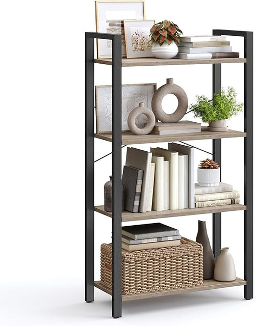 4-Tier Industrial Bookshelf Rustic Greige Metal Wood Storage Shelving Unit