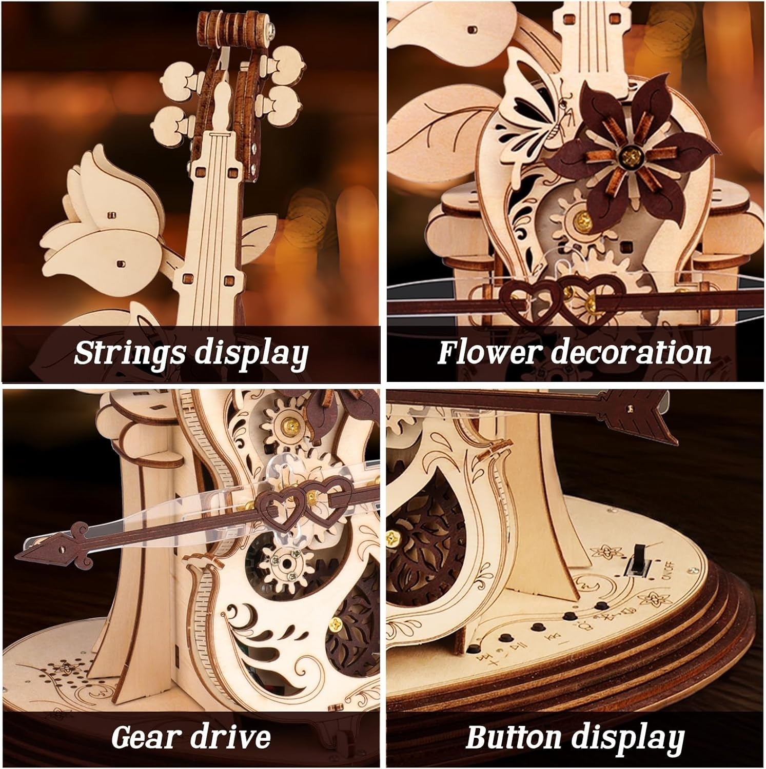 3D Wooden Cello Puzzle Music Box with Light & Bluetooth Sound – Gift