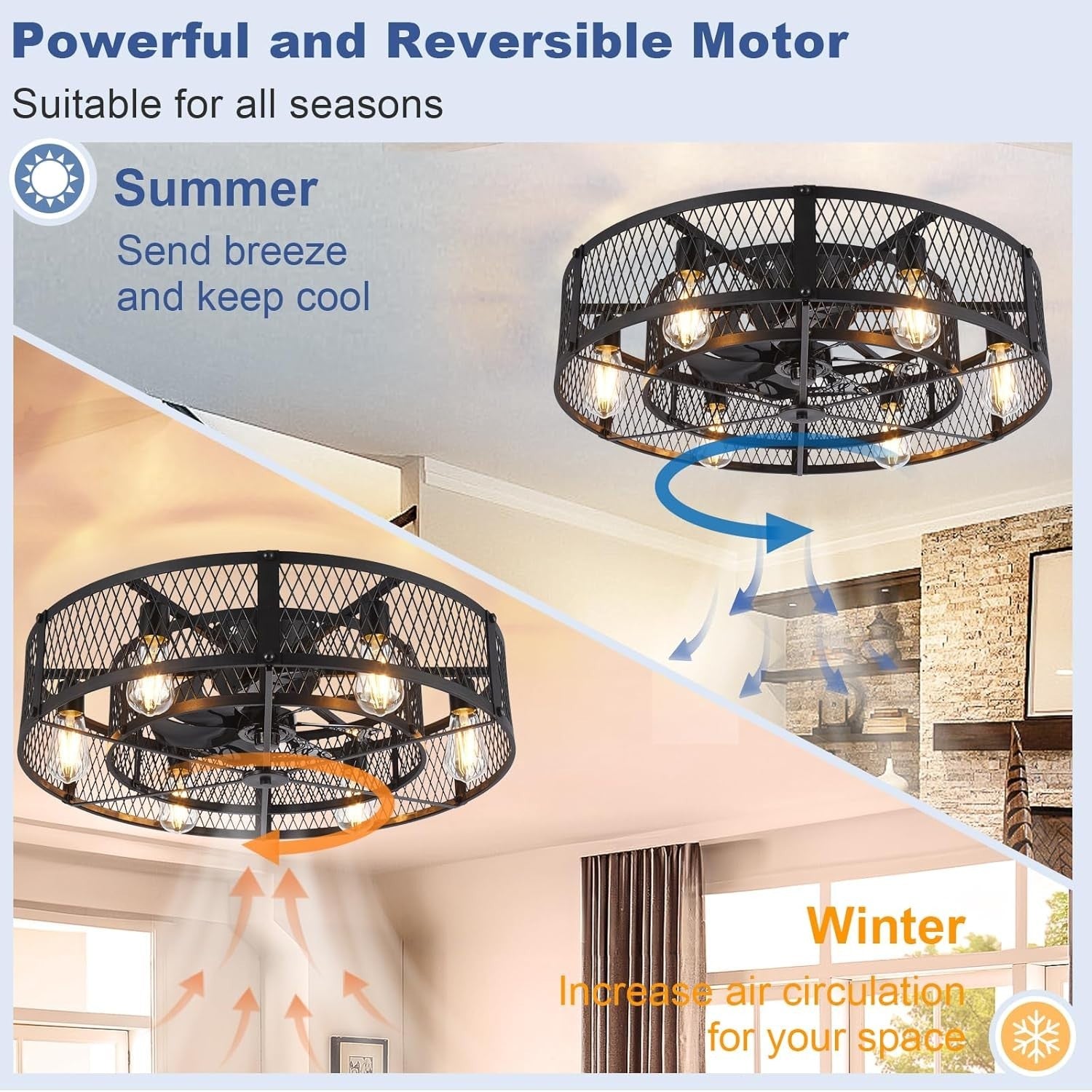 26" Caged Ceiling Fan with Light Farmhouse Style Remote DC Motor