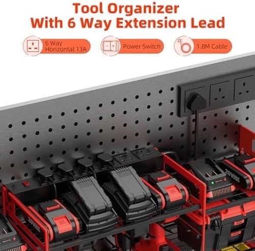Wall Mounted Power Tool Organizer 8 Drill Charging Rack Red