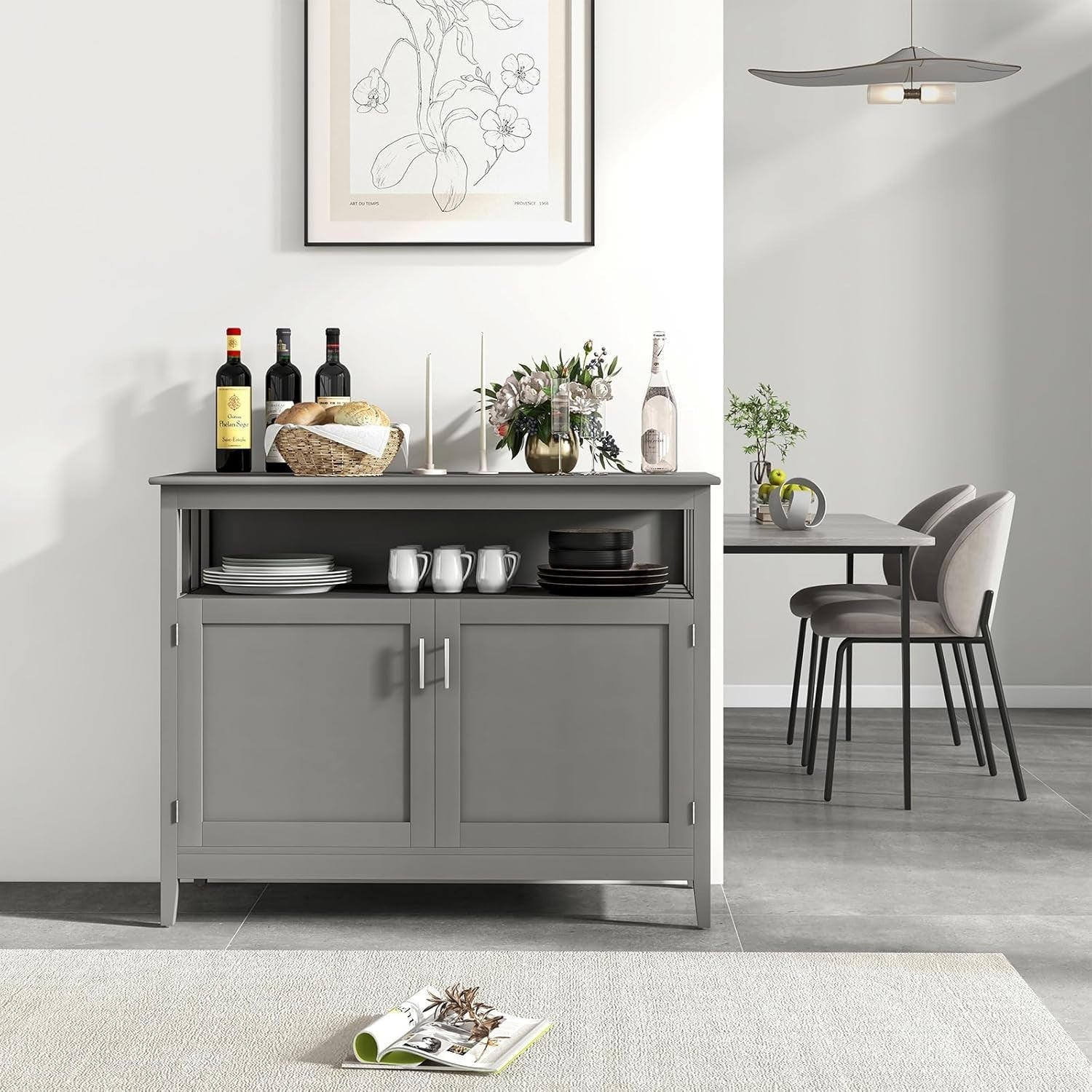 Gray Adjustable Shelf Sideboard Storage Cabinet Kitchen Dining Cupboard