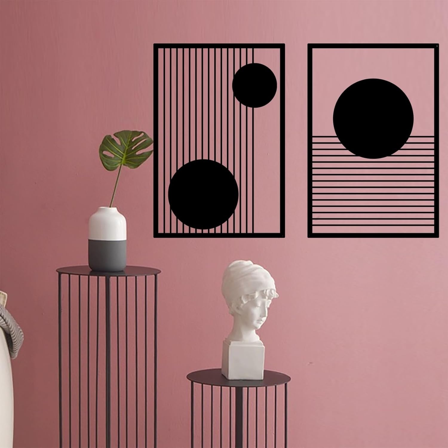 Abstract Metal Wall Art Set 2 Modern Geometric Minimalist Black Decor