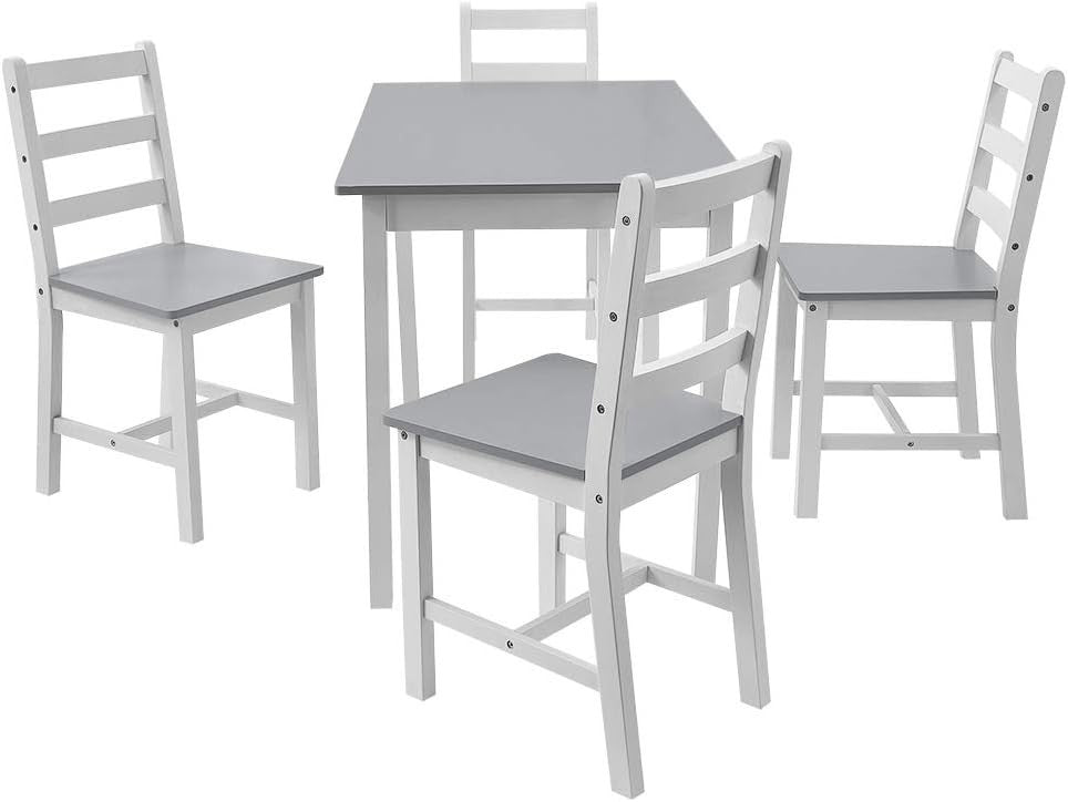 4 Seater Wooden Dining Table Set Grey White | Kitchen Room Furniture