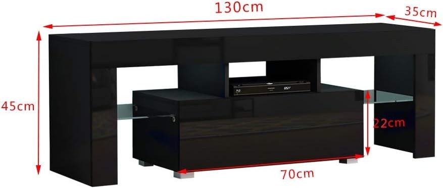 Modern LED TV Stand Cabinet for 32-55" TV RGB Lights Storage Drawer - Black