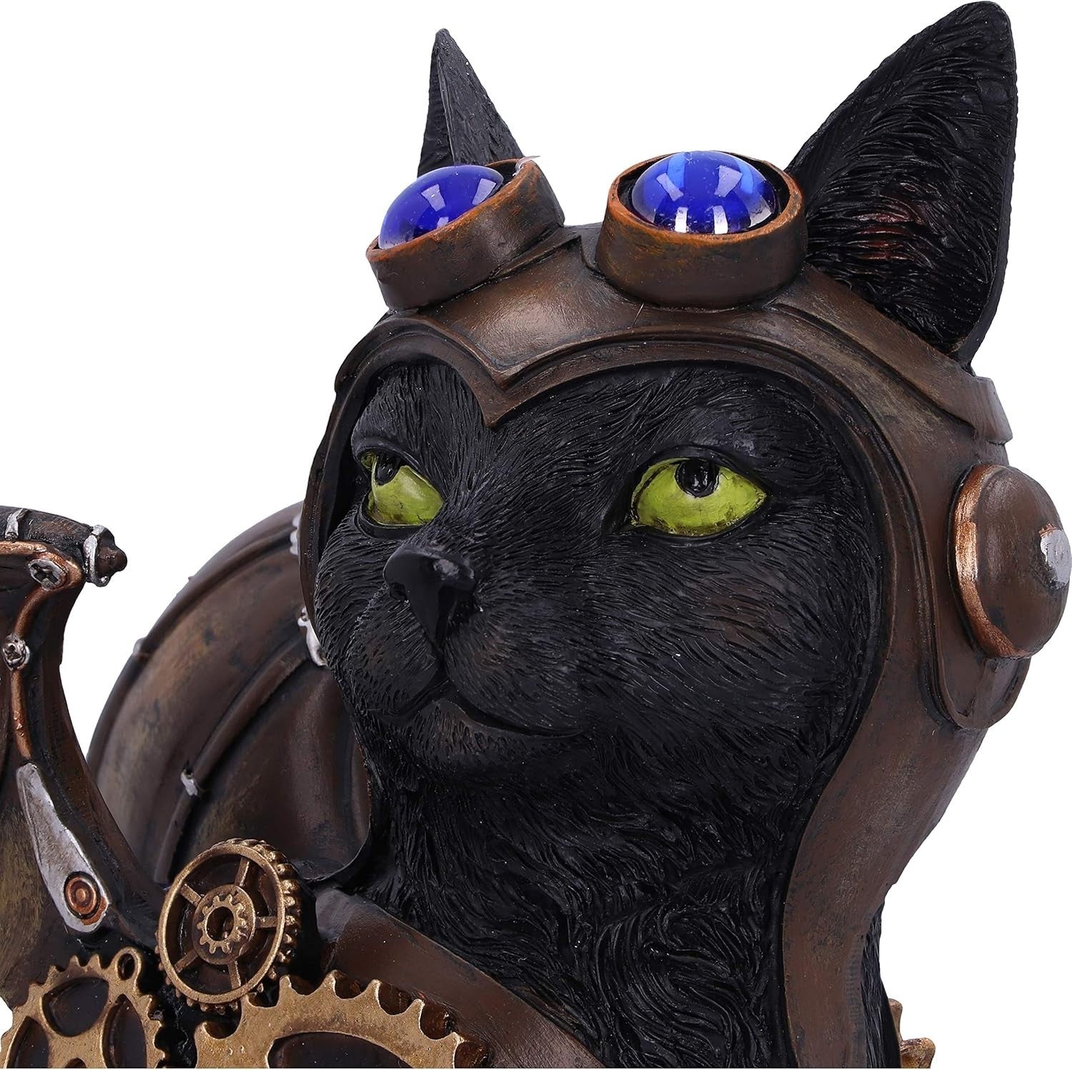 Steampunk Black Cat Figurine 22.7cm Winged Resin Statue Gothic Pilot Ornament