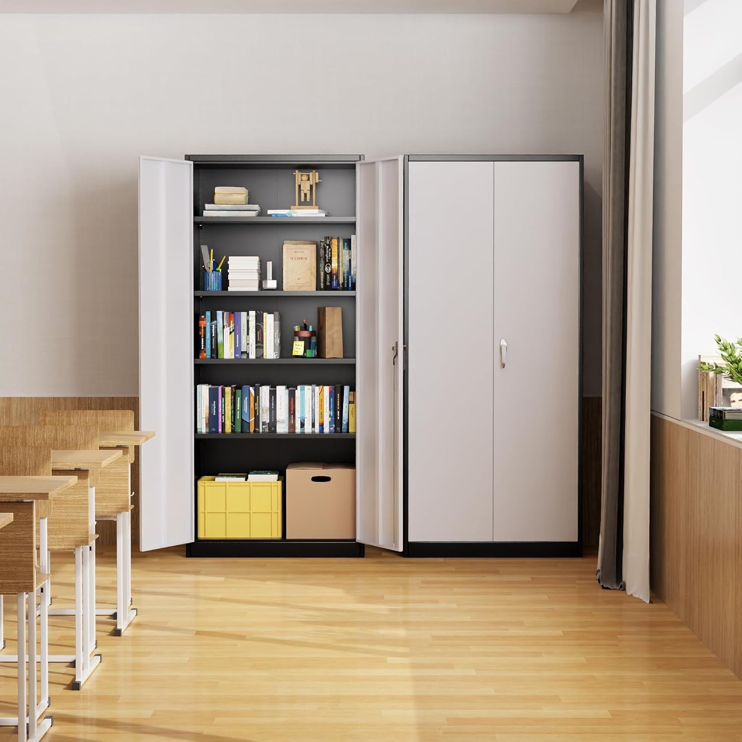 Tall Metal Storage Cabinet 180cm Lockable Cupboard with 4 Adjustable Shelves