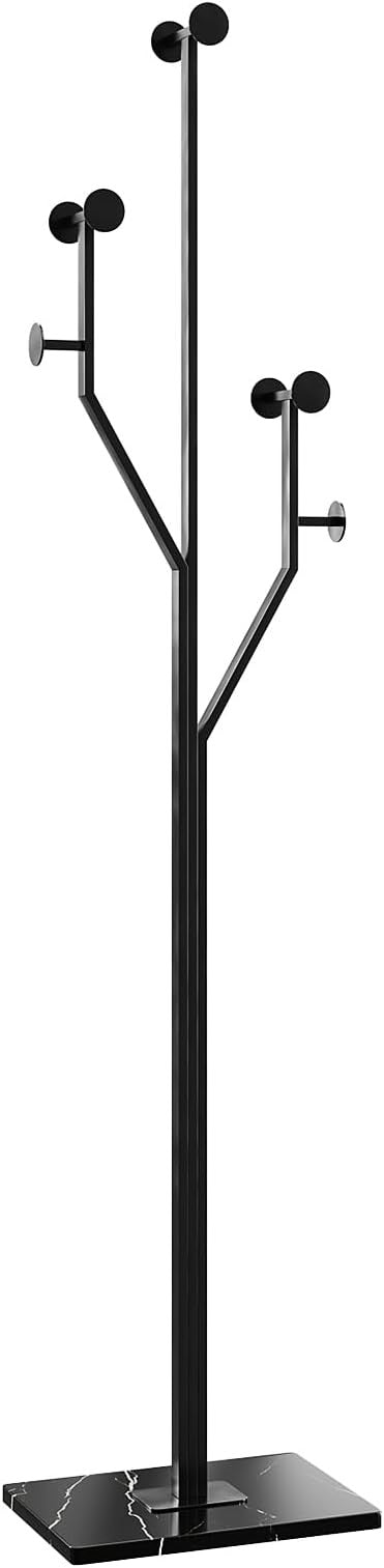 Black Metal Coat Rack Stand Marble Base Heavy Duty Modern Hall Tree Organizer