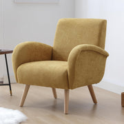 Yellow Chenille Accent Armchair High Back Lounge Chair Wooden Legs Modern