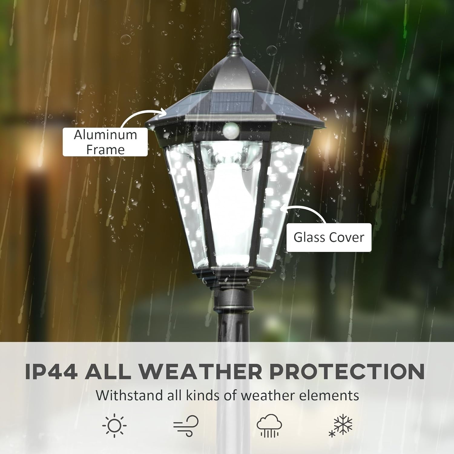 Outsunny 2.4M Solar Garden Lamp Post Light PIR Motion Sensor LED IP44
