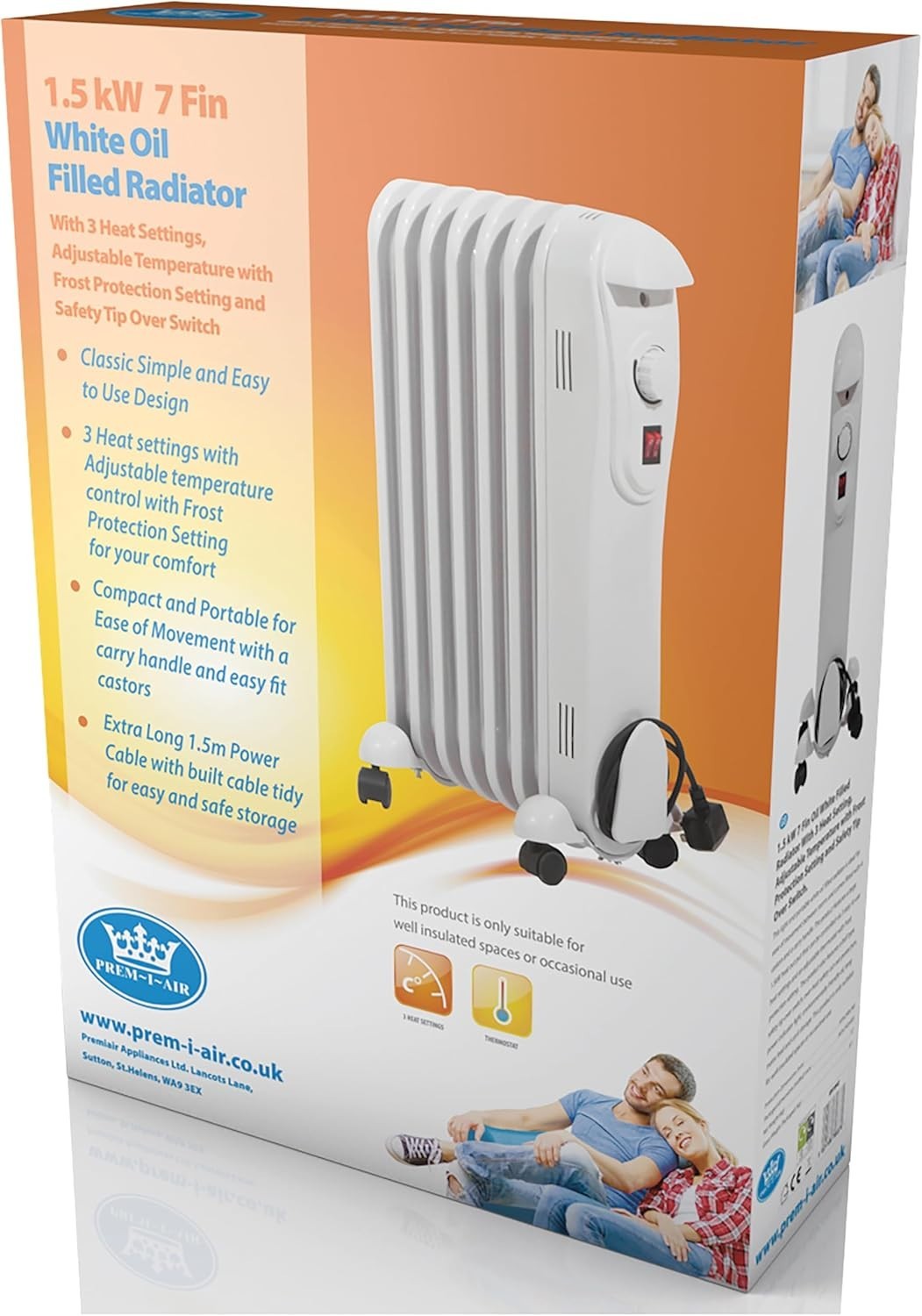 1500W Oil-Filled Radiator 7-Fin Electric Heater Adjustable Thermostat