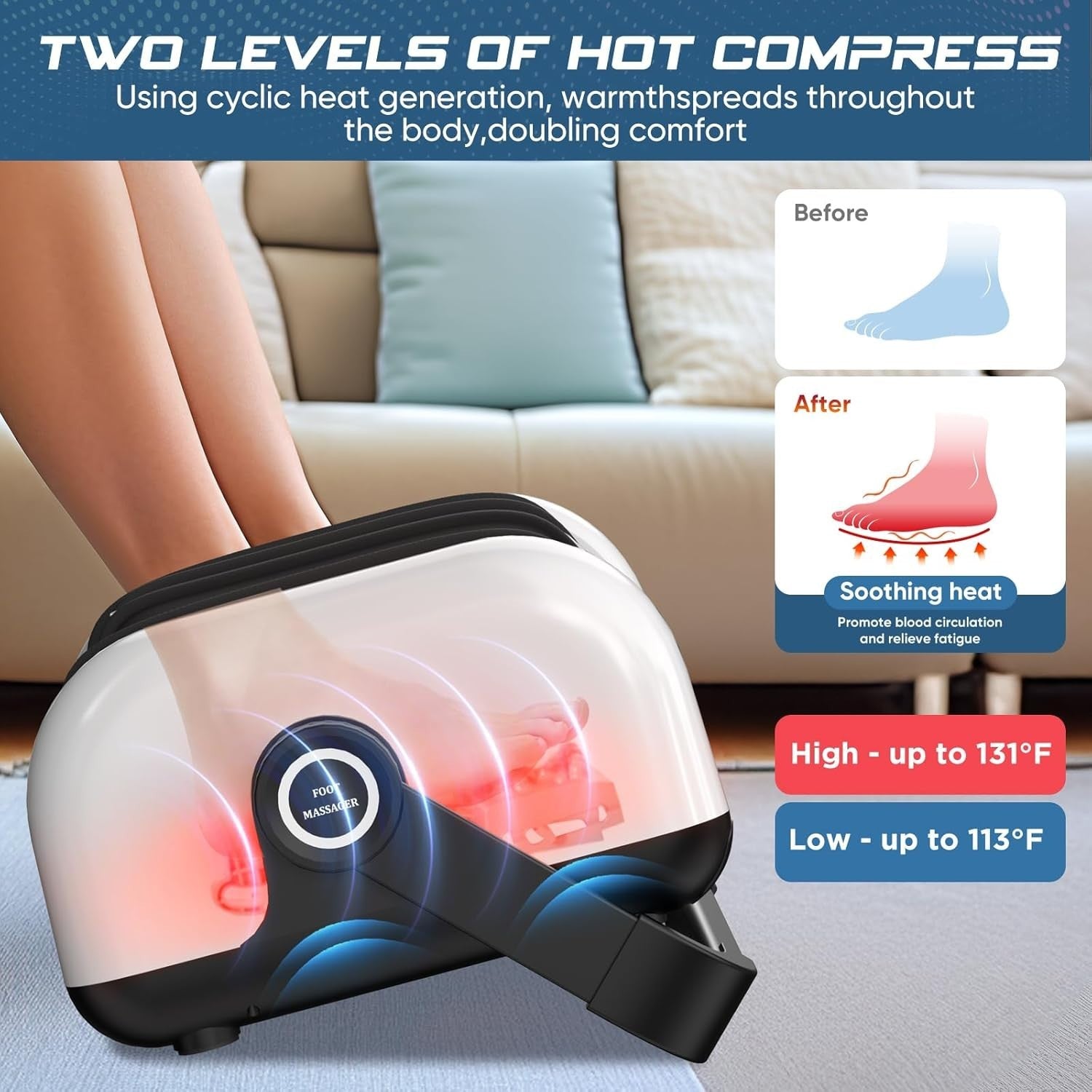 Deep Kneading Foot Massager with Heat & Air Compression for Legs & Calves