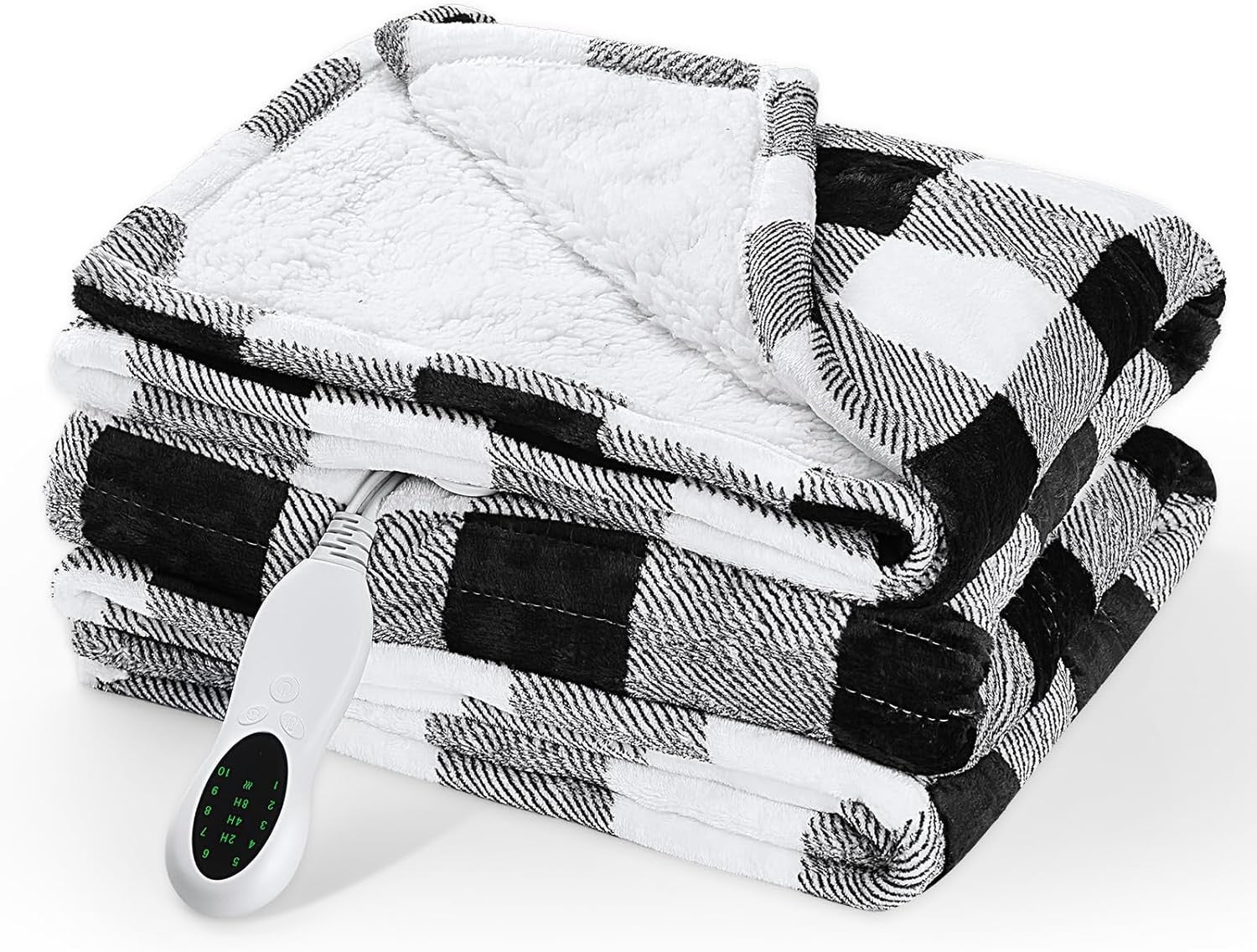 Electric Heated Throw Blanket Double Sided Flannel Sherpa 10 Heat Auto Off