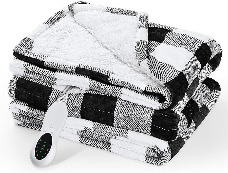 Electric Heated Throw Blanket Double Sided Flannel Sherpa 10 Heat Auto Off