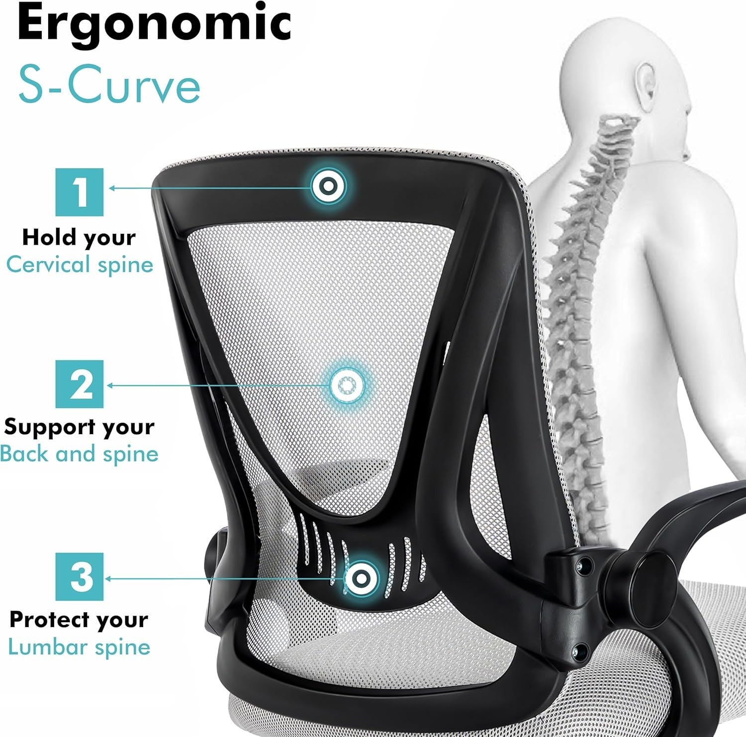 Ergonomic Mesh Office Chair Swivel w/ Lumbar Support Flip Arms