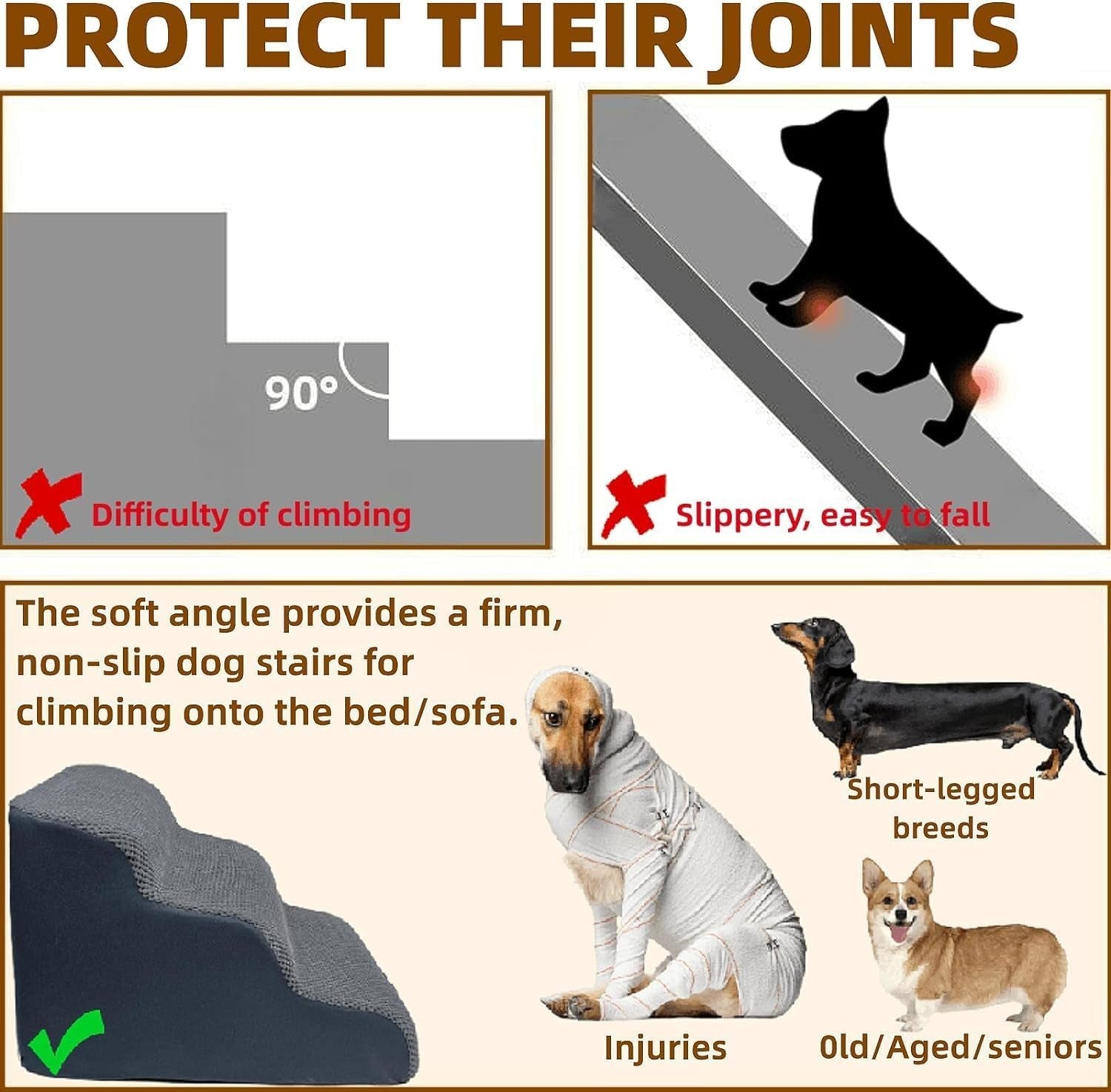 Wide Dog Stairs 4 Step Foam Pet Ramp 70x40x50cm Non Slip