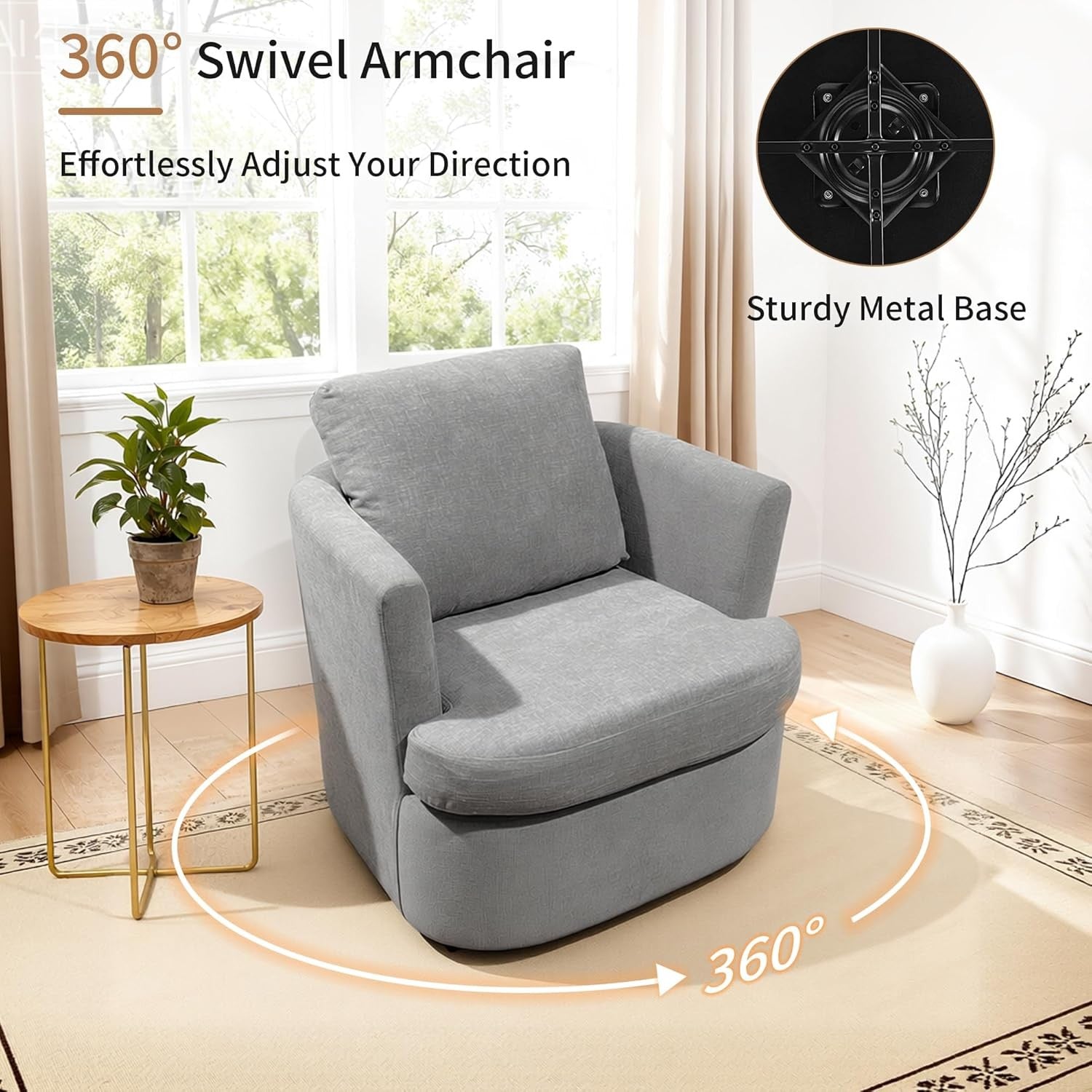 Swivel Tub Chair Accent Armchair with Pillow Grey